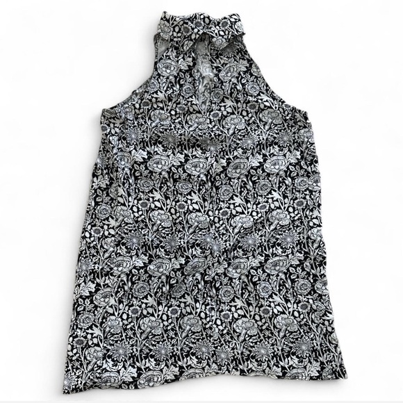 Boho Black White Floral Halter Top Sleeveless High Neck Summer Festival Blouse - Picture 3 of 5